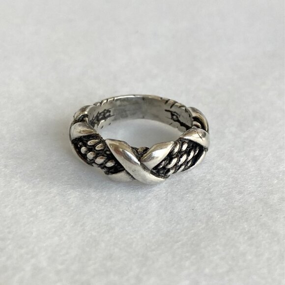 Sterling Silver 925 X Cross Braided Rope 7MM Wide Band Ring Size 5.5 - Picture 6 of 16